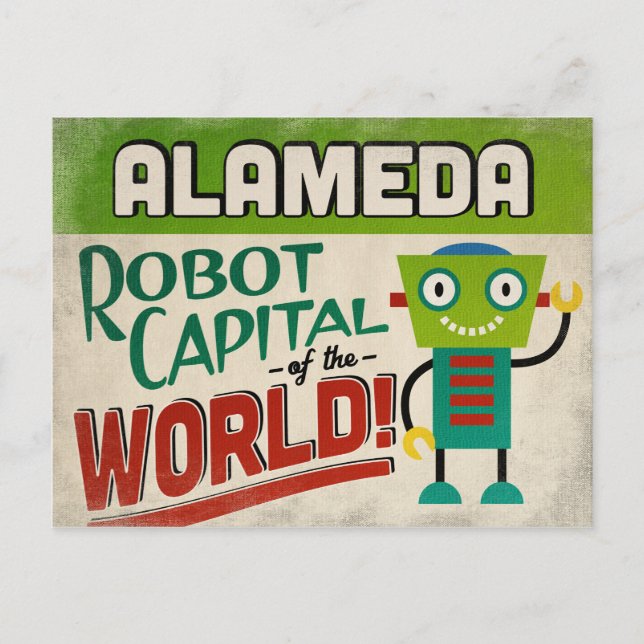 Alameda California Robot Capital - Funny Vintage Postcard (Front)