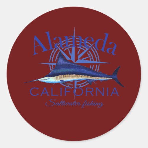 Alameda California Sailfish Billfish Marlin Classic Round Sticker