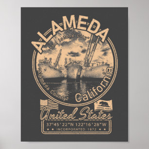 ALAMEDA CALIFORNIA - VINTAGE NAVY MILITARY CRUISER POSTER