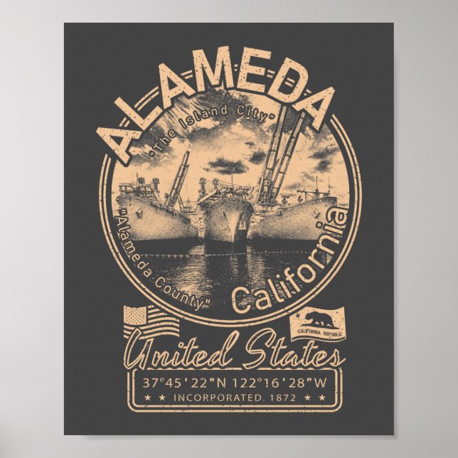 ALAMEDA CALIFORNIA - VINTAGE NAVY MILITARY CRUISER POSTER (Front)