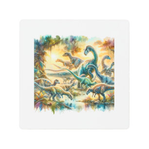 Alamosaurus Dinosaurs 060624AREF126 - Watercolor Metal Print