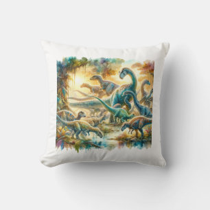 Alamosaurus Dinosaurs 060624AREF126 - Watercolor Throw Pillow