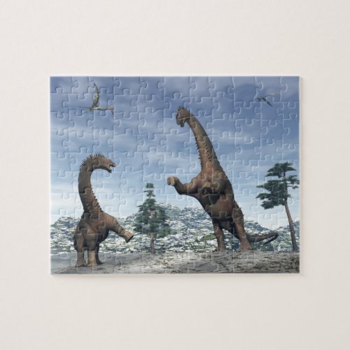 Alamosaurus dinosaurs fight _ 3D render Jigsaw Puzzle