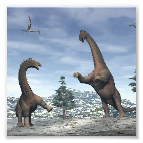 Alamosaurus dinosaurs fight _ 3D render Photo Print