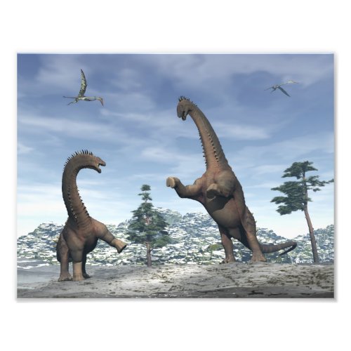 Alamosaurus dinosaurs fight _ 3D render Photo Print