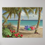 Alan Giana "Can You Imagine 2" Poster<br><div class="desc">Gifts are waiting for you on the hammock in "Can You Imagine 2",  artist Alan Giana's tropical Christmas scene.</div>