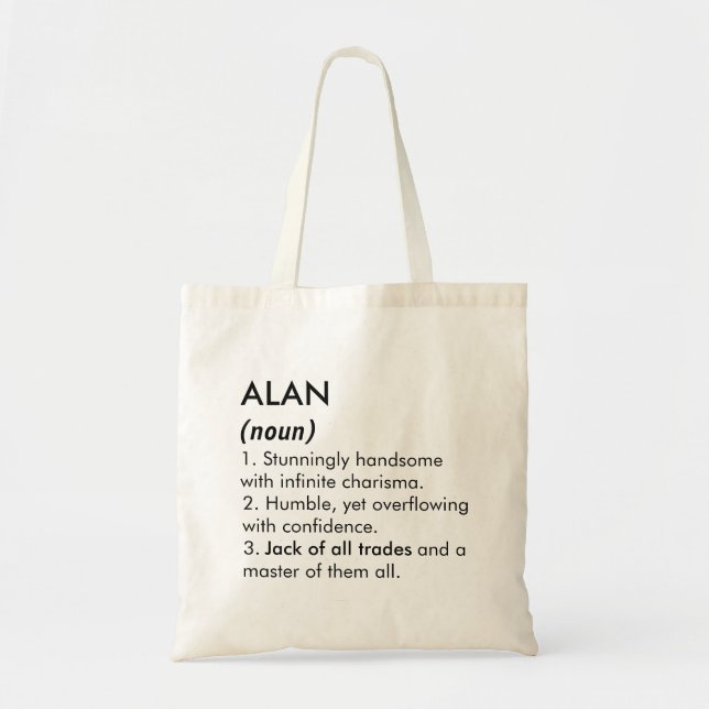 Alan name, Editable name, Custom name Tote Bag (Front)