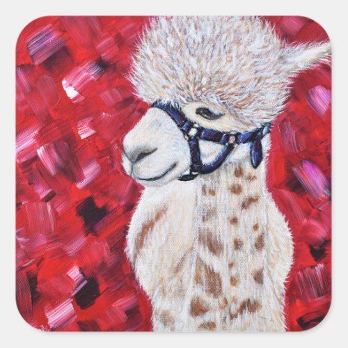 Alan the Alpaca Painting Square Sticker