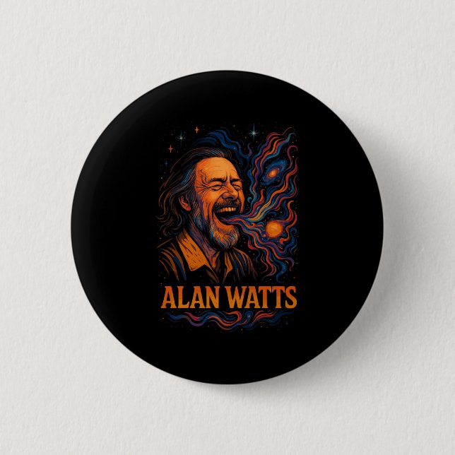 Alan Watts Laugh Galaxy Universe Psychedelic Art P Button (Front)