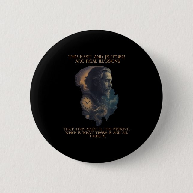 Alan Watts Quote Time Illusion Clock Cosmic Mind  Button (Front)