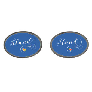 Åland Heart Flag, Aland Islands, Finland Cufflinks