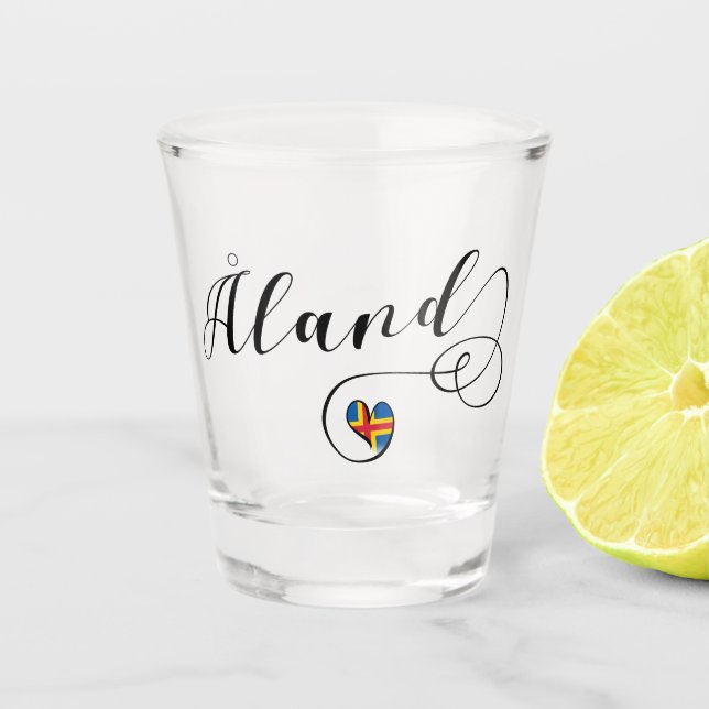 Åland Heart Flag, Aland Islands, Finland Shot Glass (Front)