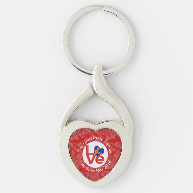 Åland Island Flag Heart LOVE Red Personalized Text Keychain (Front)