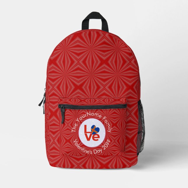 Åland Island Flag Heart LOVE Red Personalized Text Printed Backpack (Front)
