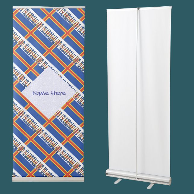Åland Islands Aalander Flag Tiled Blue Personalize Retractable Banner (Creator Uploaded)