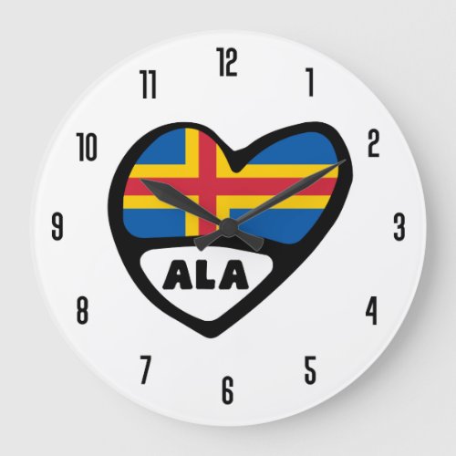 land Islands Country Code ALA Flag Heart Large Clock