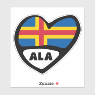 Åland Islands Country Code Flag Heart, ALA Sticker