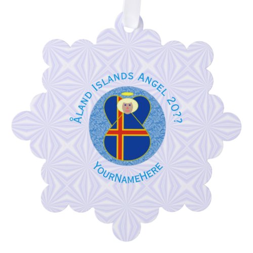 Åland Islands Flag Angel Personalized Ornament Card