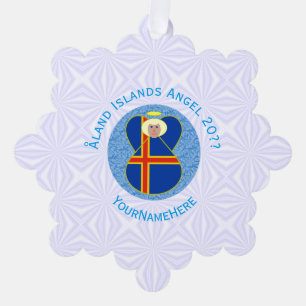 Åland Islands Flag Angel Personalized Ornament Card