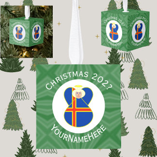 Åland Islands Flag Christmas Angel Personalized Cube Ornament