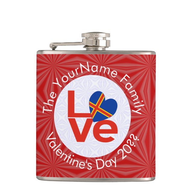 Åland Islands Red Letter LOVE Flag Personalized  Flask (Front)