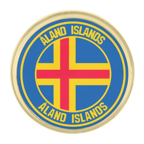 land Islands Round Emblem Gold Finish Lapel Pin