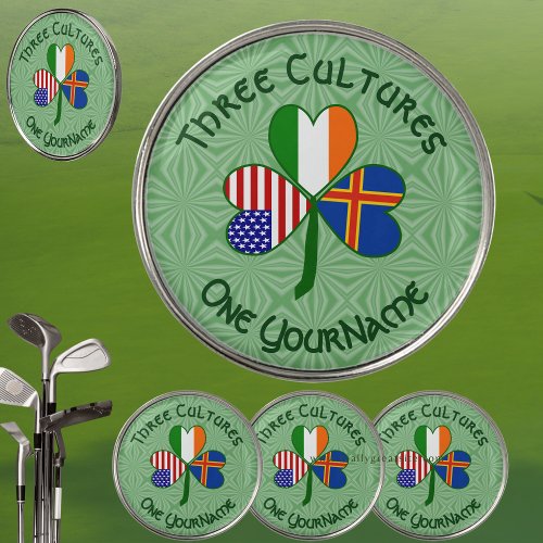 land Islands USA Ireland Flags Shamrock Personal  Golf Ball Marker