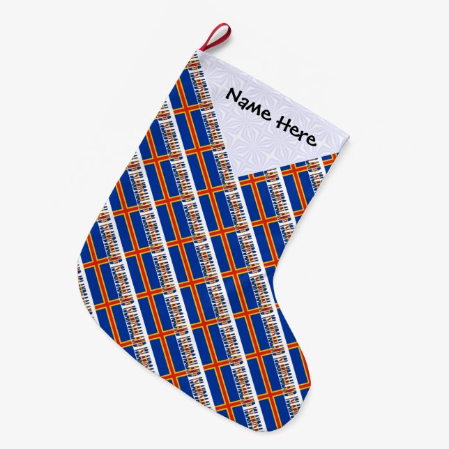 Ålander Åland Islands Flag Tiled Personalized  Large Christmas Stocking (Front (Hanging))