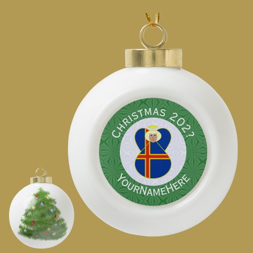 Ålander Flag Angel Christmas  Ceramic Ball Christmas Ornament