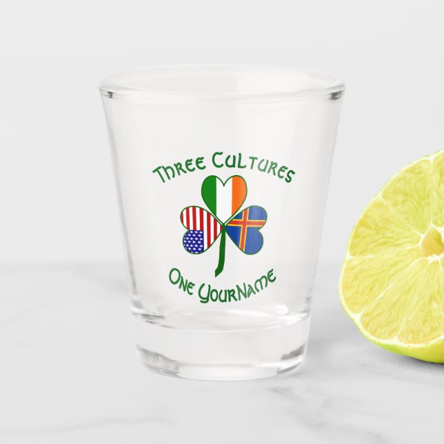 Ålander Irish American Shamrock Flag Personalized  Shot Glass (Front)