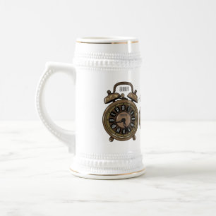 Alarm clock cartoon illustration beer stein