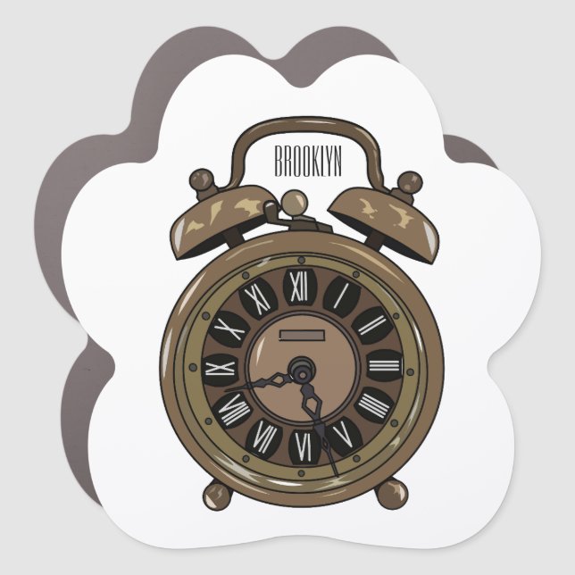 Alarm clock cartoon illustration car magnet (Front)