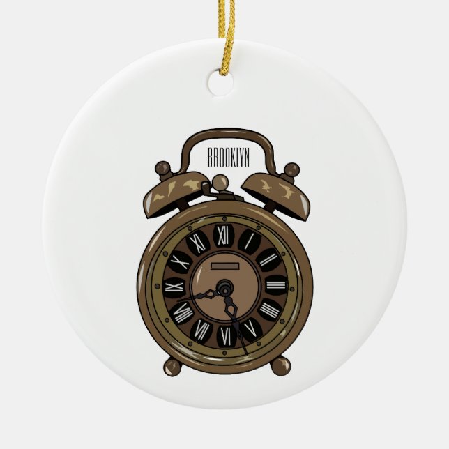 Alarm clock cartoon illustration ceramic ornament (Front)