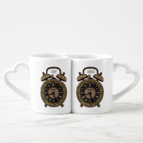 Alarm clock cartoon illustration coffee mug set