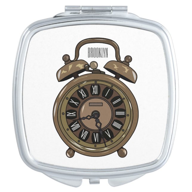 Alarm clock cartoon illustration compact mirror (Front)