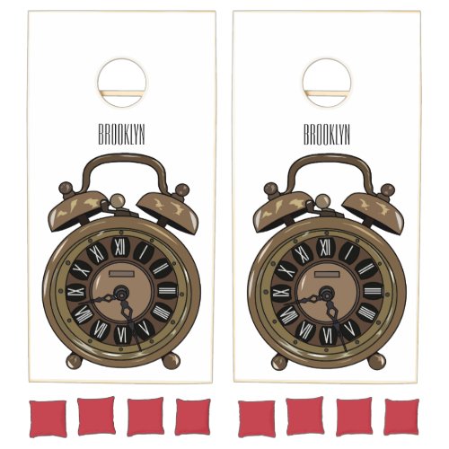 Alarm clock cartoon illustration cornhole set