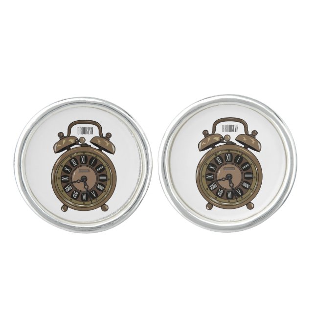 Alarm clock cartoon illustration cufflinks (Front)
