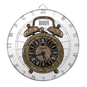 Alarm clock cartoon illustration dart board