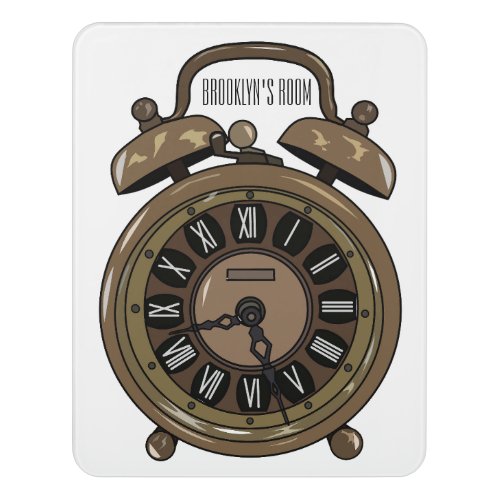 Alarm clock cartoon illustration door sign