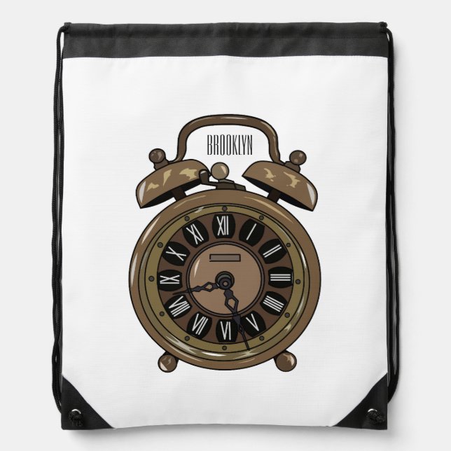 Alarm clock cartoon illustration drawstring bag (Front)