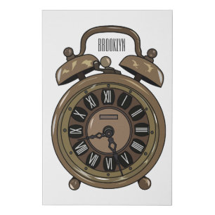 Alarm clock cartoon illustration faux canvas print