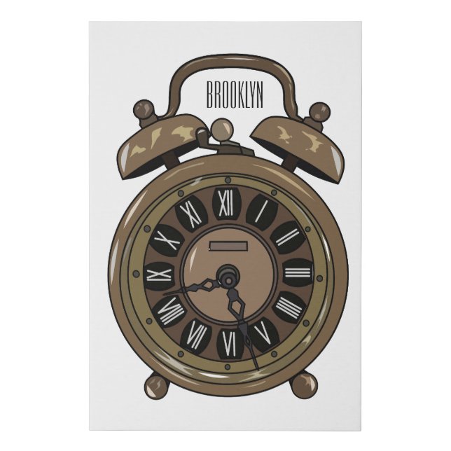 Alarm clock cartoon illustration faux canvas print (Front)