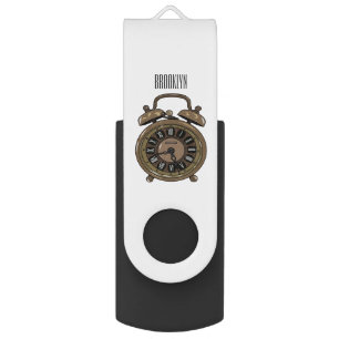 Alarm clock cartoon illustration flash drive