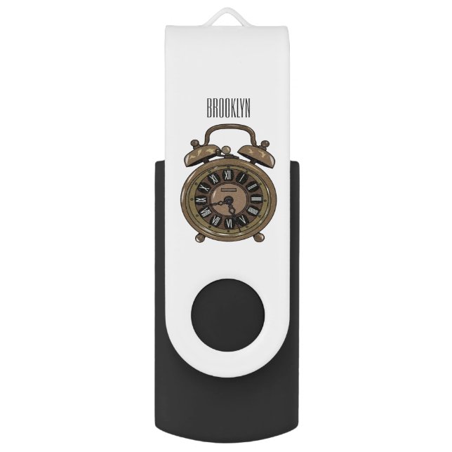 Alarm clock cartoon illustration flash drive (Front Vertical)