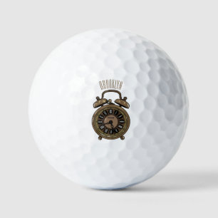 Alarm clock cartoon illustration golf balls