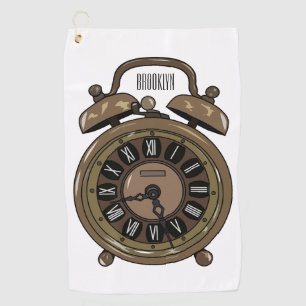 Alarm clock cartoon illustration golf towel