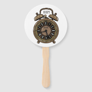 Alarm clock cartoon illustration hand fan