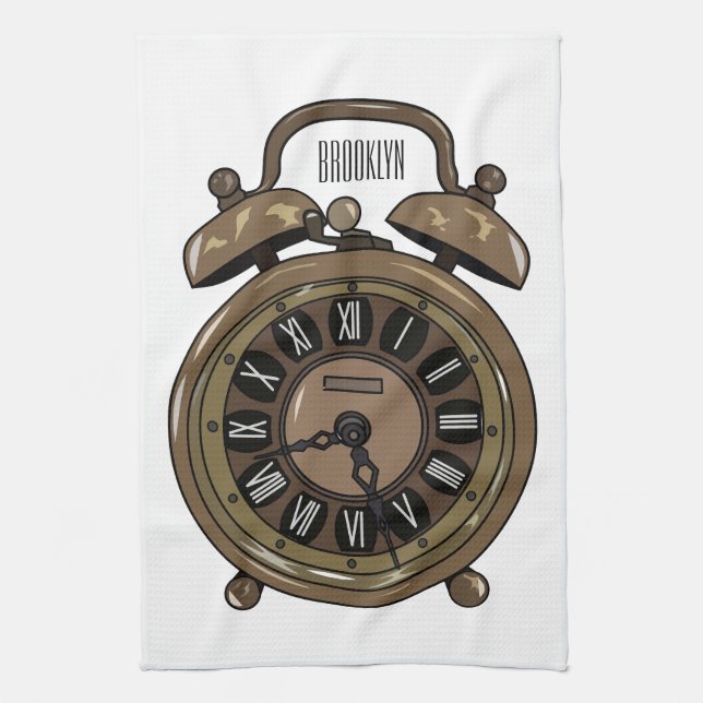 Alarm clock cartoon illustration kitchen towel (Vertical)