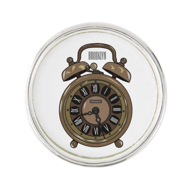 Alarm clock cartoon illustration lapel pin (Front)
