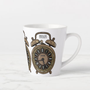 Alarm clock cartoon illustration latte mug